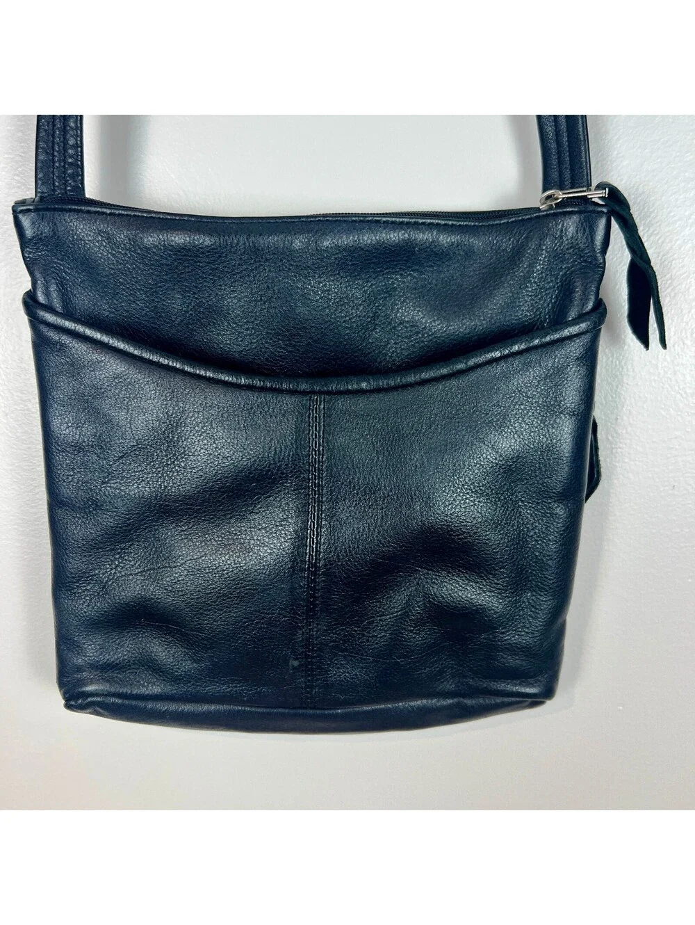 SAS Genuine Leather Black Crossbody Organizer Bag Adjustable Strap USA Made